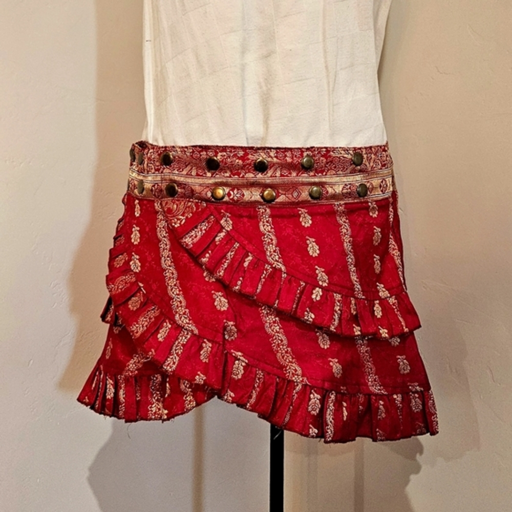 New Silk Recycled Sari wrap around Skirt. One of a Kind